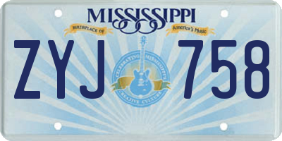 MS license plate ZYJ758