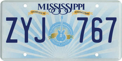 MS license plate ZYJ767