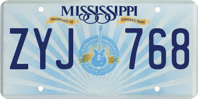 MS license plate ZYJ768
