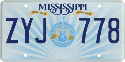 MS license plate ZYJ778