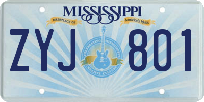 MS license plate ZYJ801