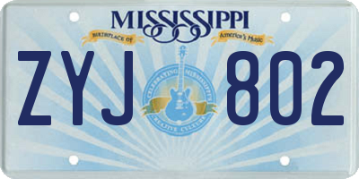 MS license plate ZYJ802