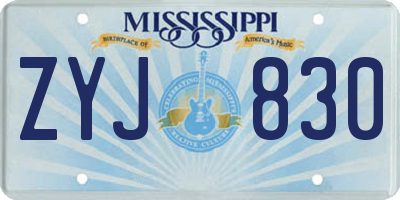 MS license plate ZYJ830