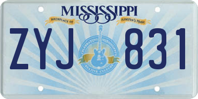 MS license plate ZYJ831
