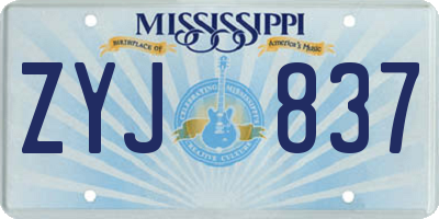MS license plate ZYJ837