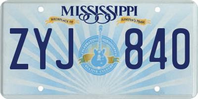 MS license plate ZYJ840