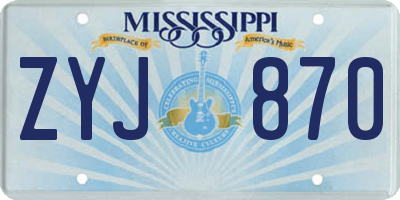 MS license plate ZYJ870