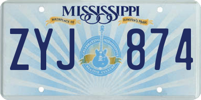 MS license plate ZYJ874