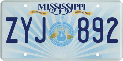 MS license plate ZYJ892
