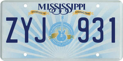 MS license plate ZYJ931