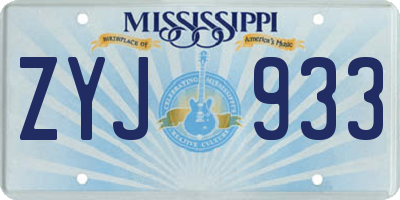 MS license plate ZYJ933