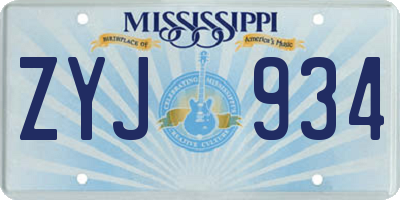 MS license plate ZYJ934