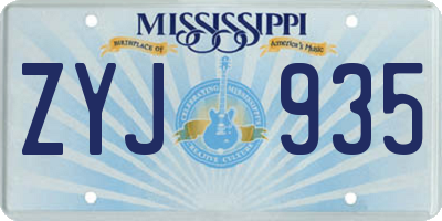 MS license plate ZYJ935
