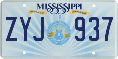 MS license plate ZYJ937