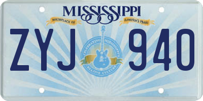 MS license plate ZYJ940