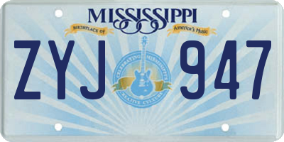 MS license plate ZYJ947