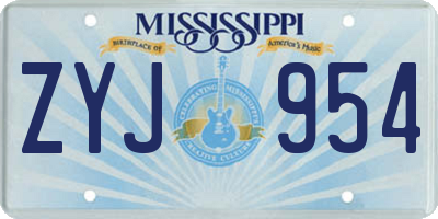 MS license plate ZYJ954