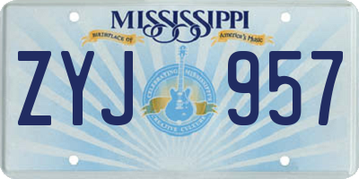 MS license plate ZYJ957