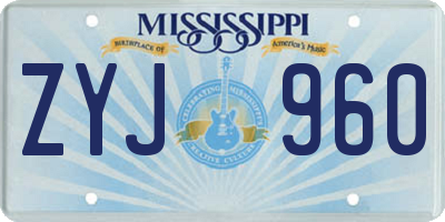 MS license plate ZYJ960