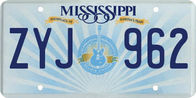 MS license plate ZYJ962