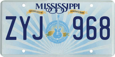MS license plate ZYJ968