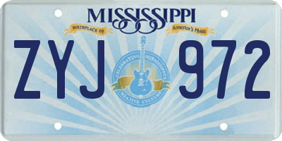 MS license plate ZYJ972
