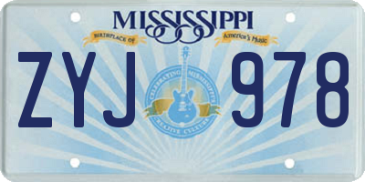MS license plate ZYJ978