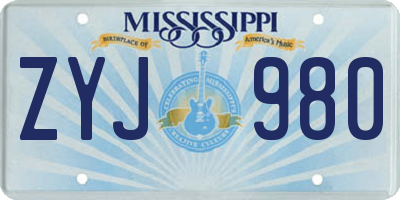 MS license plate ZYJ980