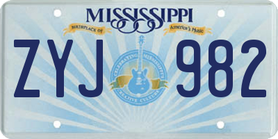 MS license plate ZYJ982