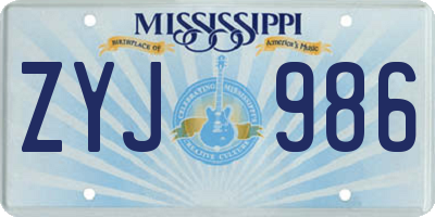 MS license plate ZYJ986