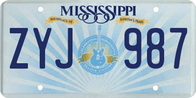 MS license plate ZYJ987
