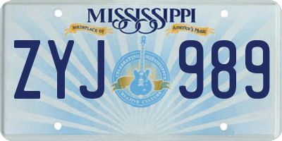 MS license plate ZYJ989
