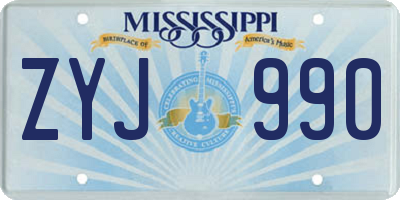MS license plate ZYJ990