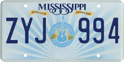 MS license plate ZYJ994