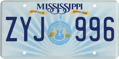MS license plate ZYJ996