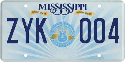 MS license plate ZYK004