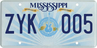 MS license plate ZYK005