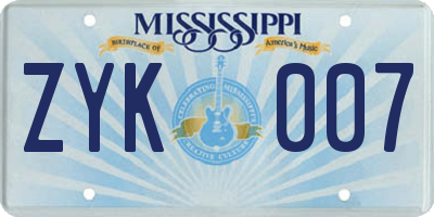 MS license plate ZYK007