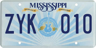 MS license plate ZYK010