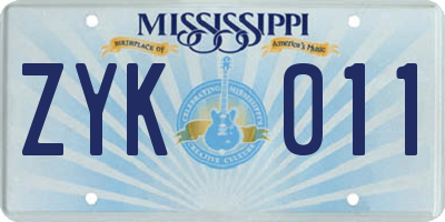 MS license plate ZYK011
