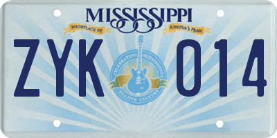 MS license plate ZYK014