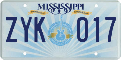 MS license plate ZYK017