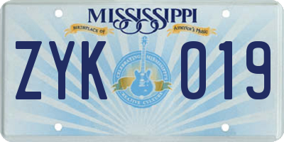 MS license plate ZYK019