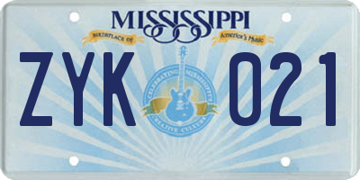MS license plate ZYK021