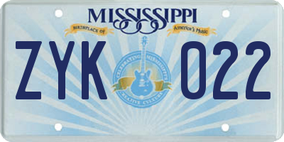 MS license plate ZYK022