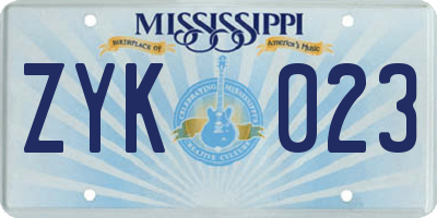 MS license plate ZYK023