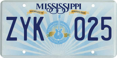 MS license plate ZYK025