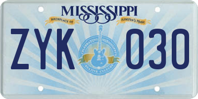 MS license plate ZYK030