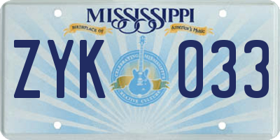 MS license plate ZYK033