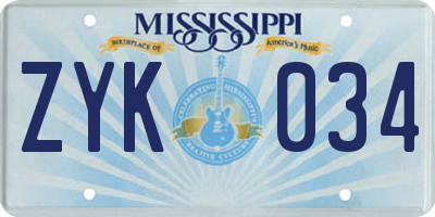 MS license plate ZYK034